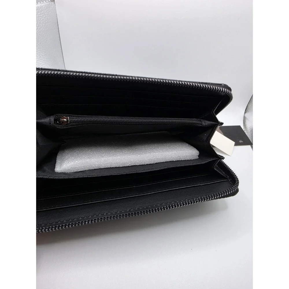 Ed Hardy Black Embossed Logo Zip Around Wristlet Wallet New with Tags